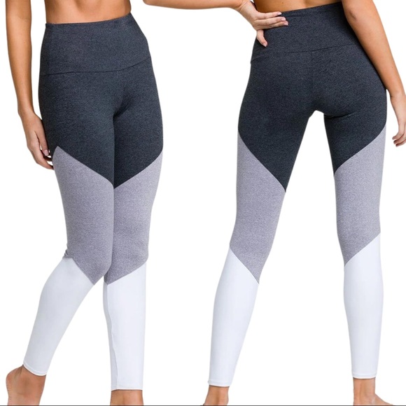 Onzie High Rise Track Leggings Slate Combo Grey Ombré Colorblock Tights S/M NWT - Picture 7 of 16